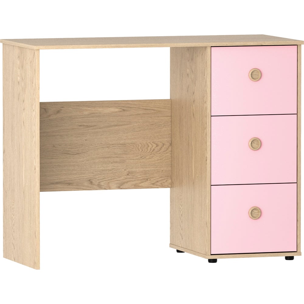Junior Vida Neptune 3 Drawer Pink and Oak Desk Image 2