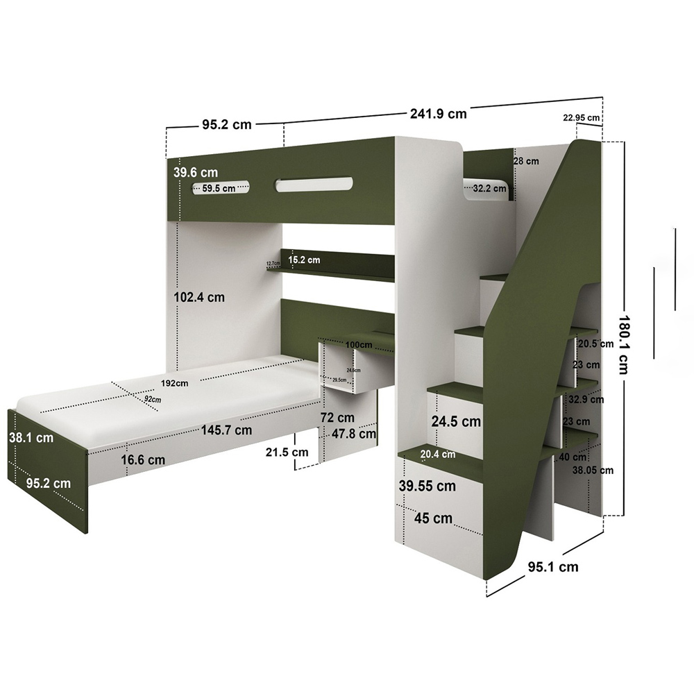 Flair Alpha Beige and Green LED Bunk Bed with Desk Image 7
