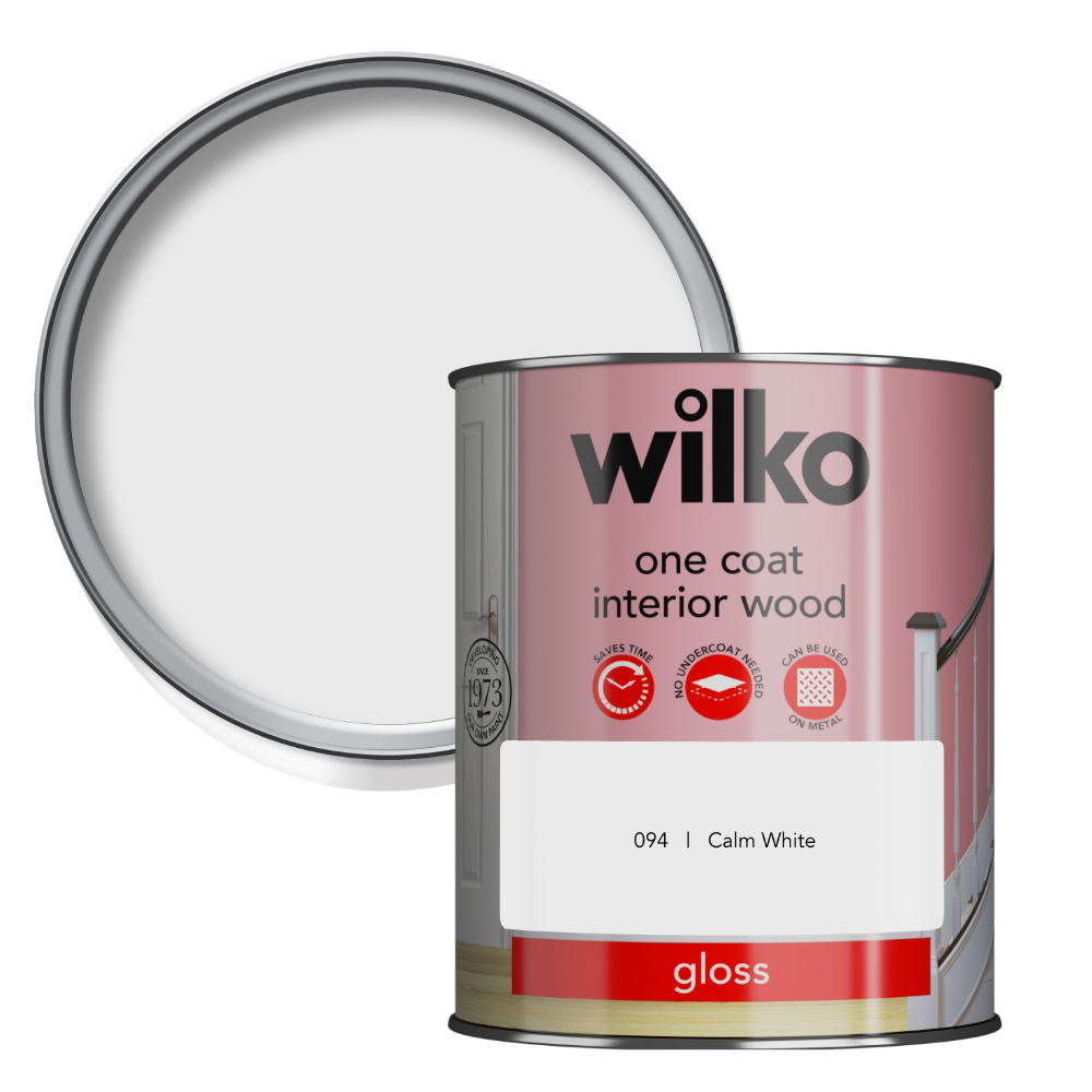Wilko One Coat Interior Wood Calm White Gloss Paint 750ml Image 1