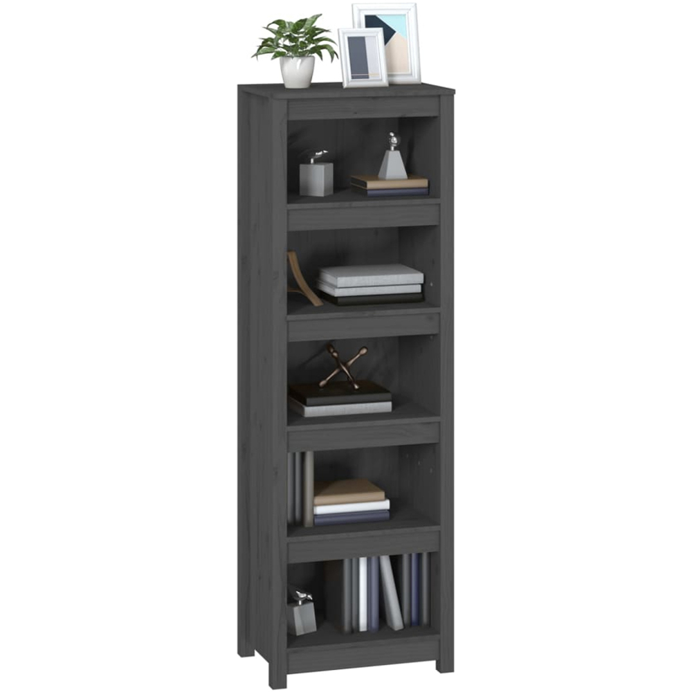 vidaXL 5 Shelf Grey Solid Pine Wood Bookcase Image 4