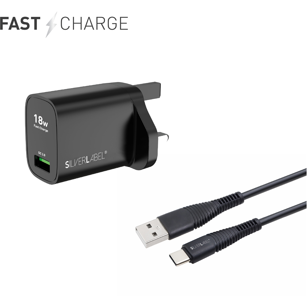 SilverLabel Black Mains Charger and USB-C Cable Bundle Image 4
