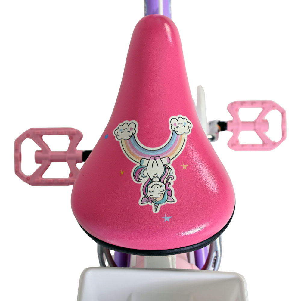 Volare Unicorn Kids 16 inch Purple and Pink Bike with Stabilisers Doll Seat and Basket Image 7