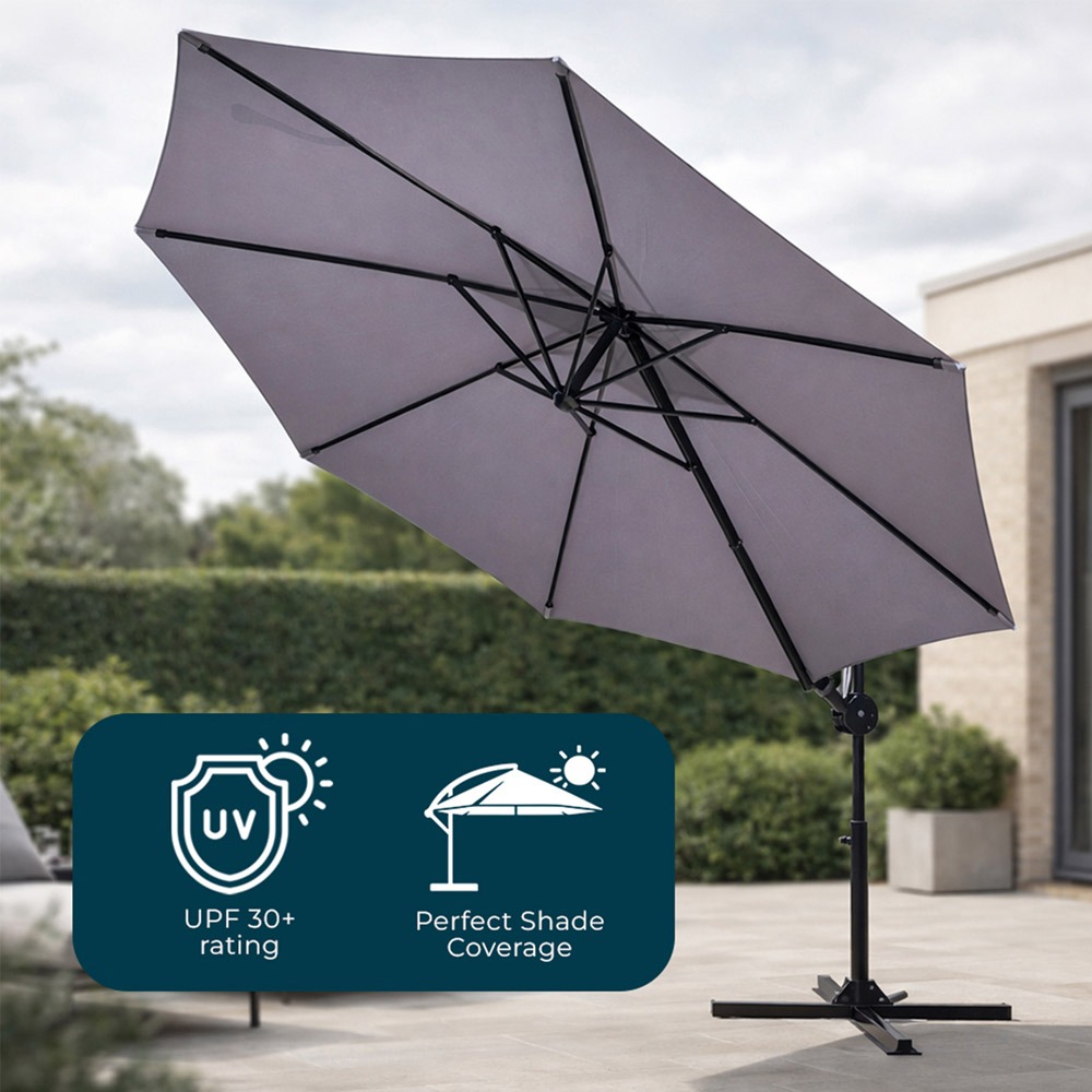 Jack Stonehouse Light Grey Crank and Tilt Roma Parasol 3m Image 5
