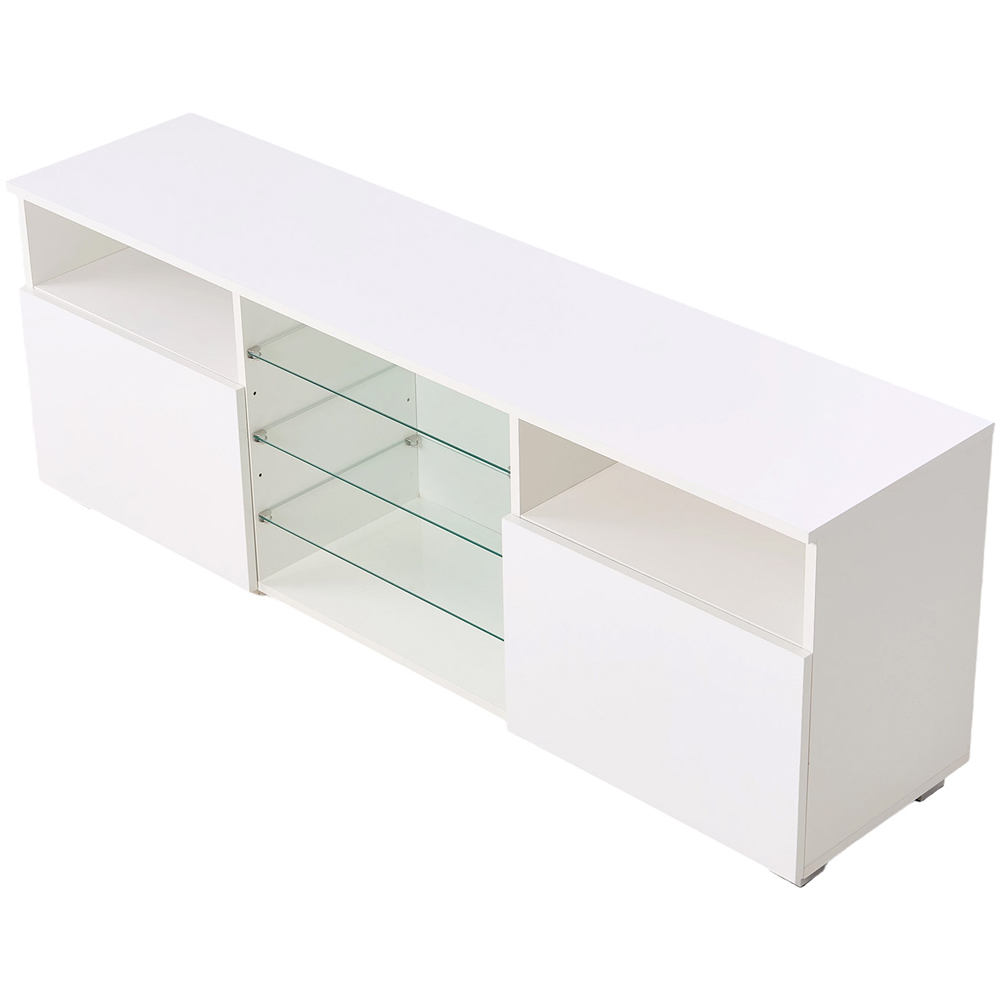 Living and Home 2 Door 6 Shelf White TV Stand with RGB LED Lights and Music Sync Image 2