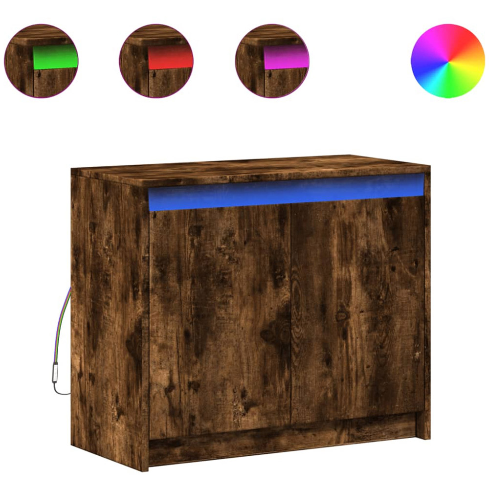 vidaXL 2 Door Smoked Oak Sideboard with RGB LED Lights Image 2