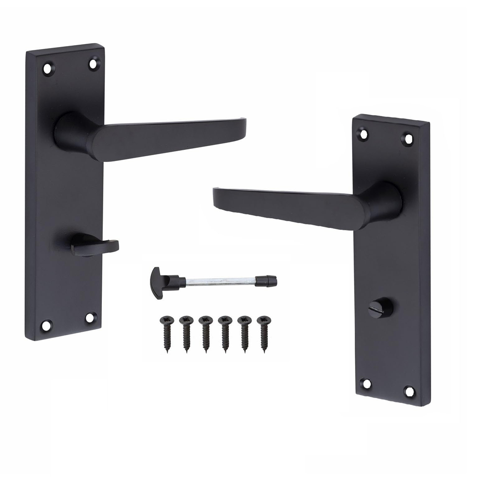 Golden Grace Victorian Straight Matt Black Privacy Handles and Mortise Lock Set Image 2