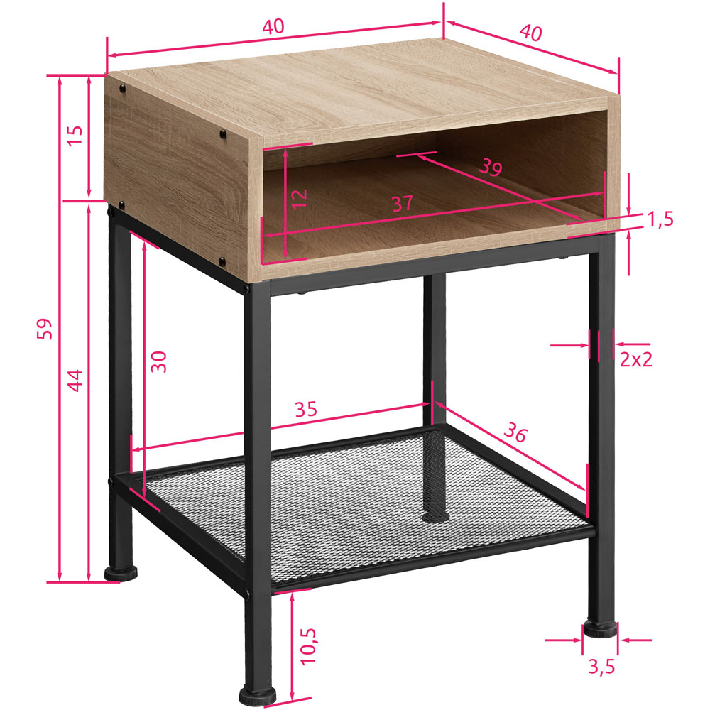 tectake Harlow 2 Compartment Light Wood Oak Sonoma Bedside Table Image 7