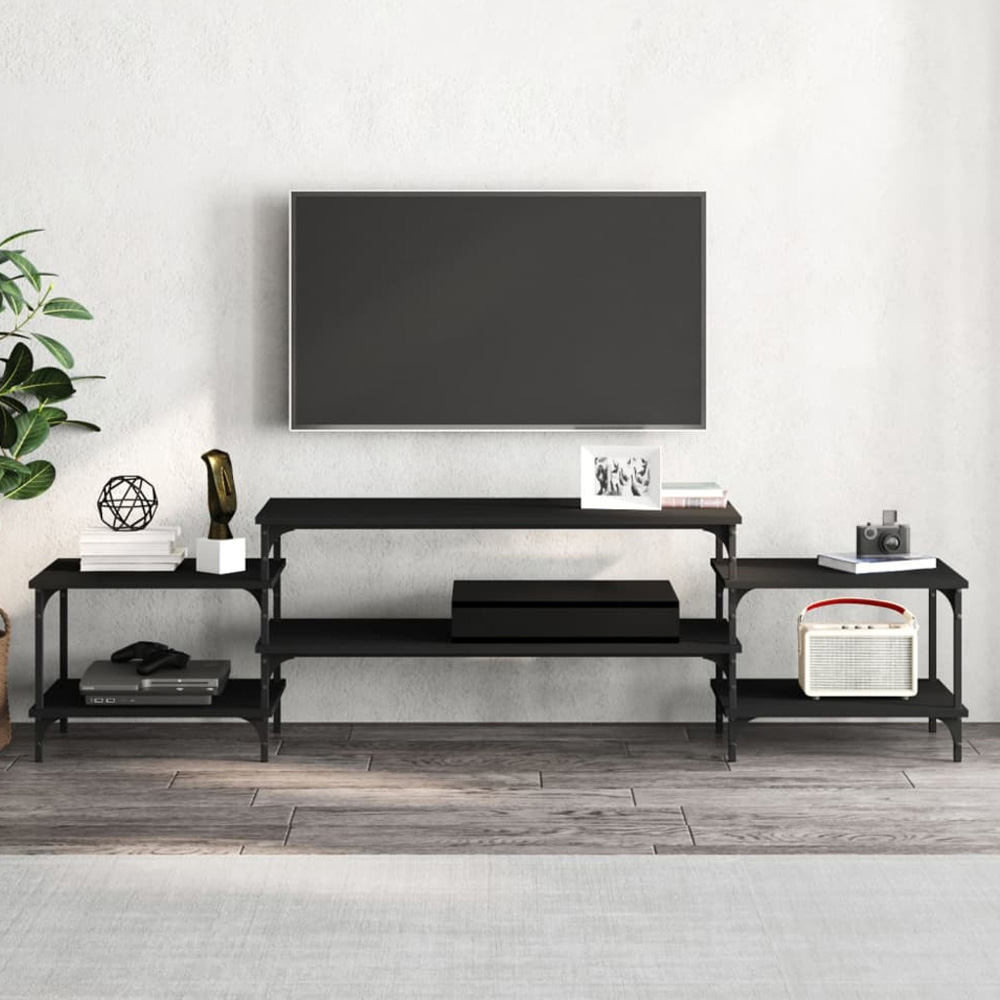 vidaXL 5 Shelf Black Wood and Steel TV Cabinet Image 1