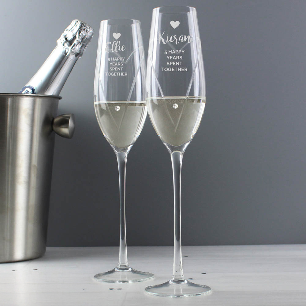 Personalised Memento Personalised Hand Cut Heart Celebration Pair of Flutes with Gift Box Image 2