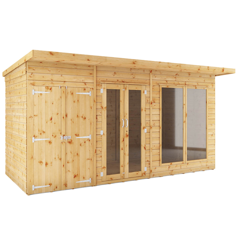 Mercia Maine 14 x 6ft Double Door Shiplap Pent Traditional Summerhouse with Side Shed Image 1