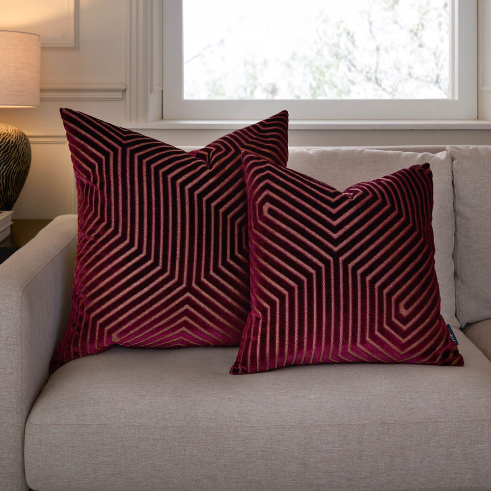 Paoletti Evoke Burgundy Cut Velvet Cushion 55 x 55cm Image 6