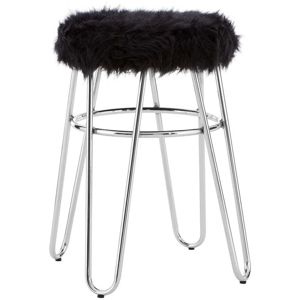 Premier Housewares District Black Faux Fur Stool Image 2