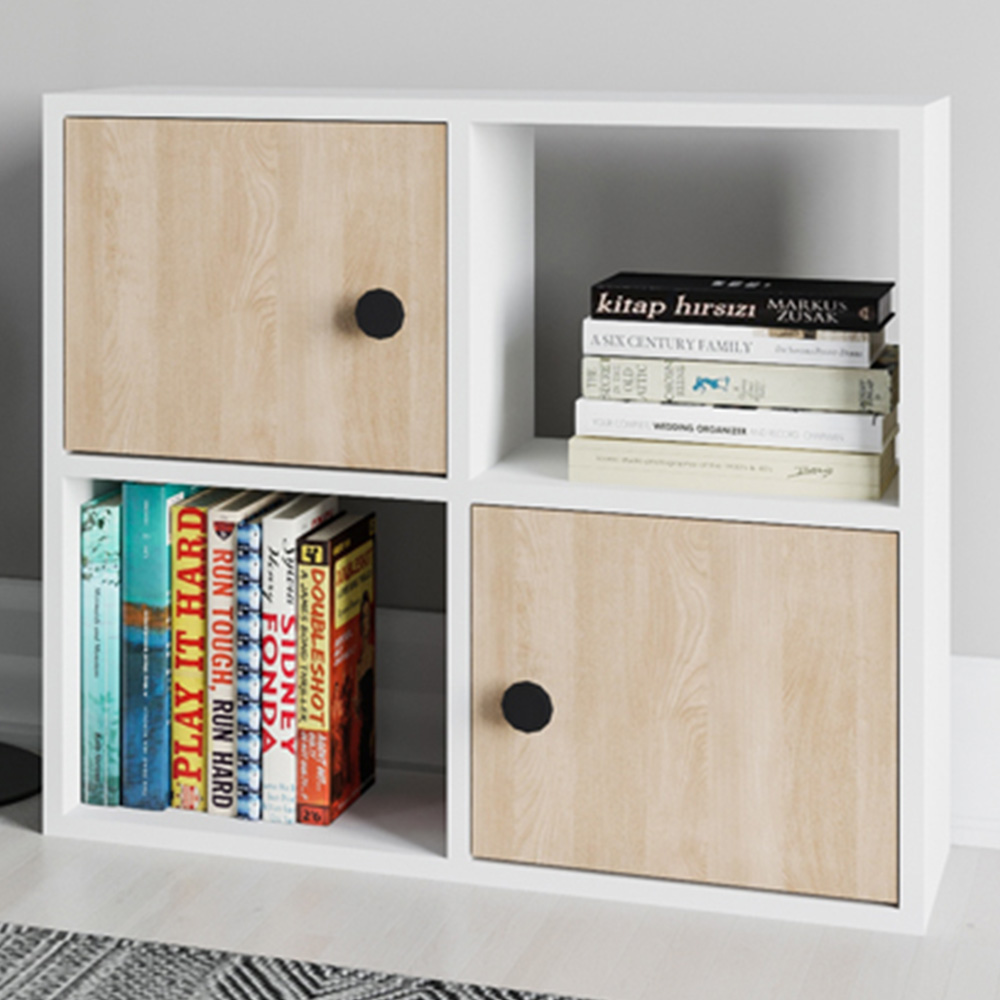 Decorotika Tuttle 2 Door 2 Open Shelf White and Oak Bookcase Image 1