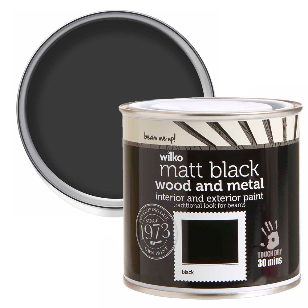Wilko Quick Dry Wood and Metal Black Matt Paint 250ml Image 1