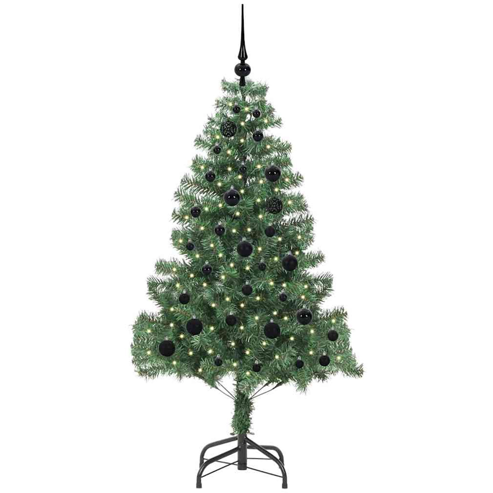 vidaXL Pre-Lit Black Bauble Green Artificial Christmas Tree 5ft Image 1