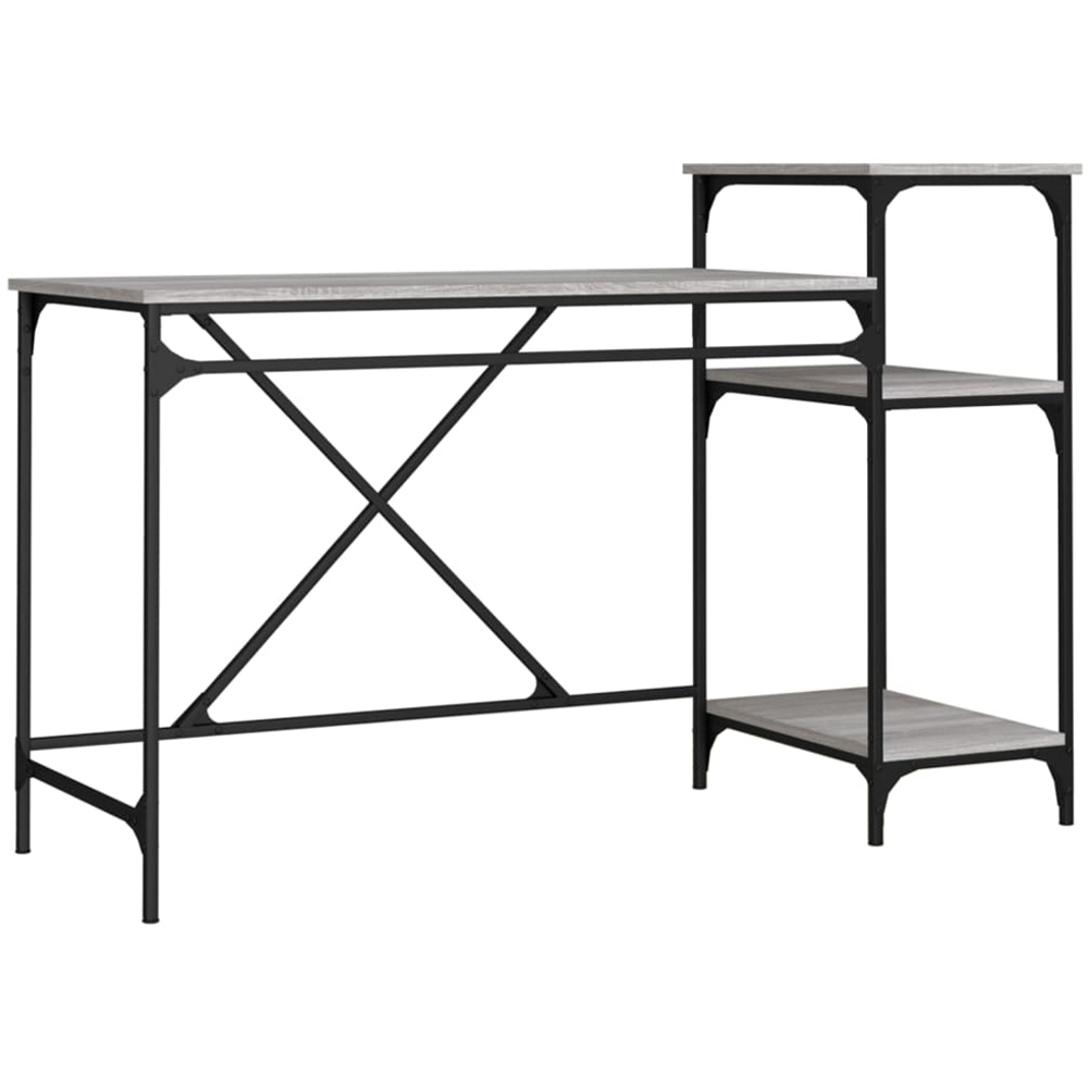 vidaXL 3 Shelf Industrial Style Computer Desk Grey Sonoma Image 2