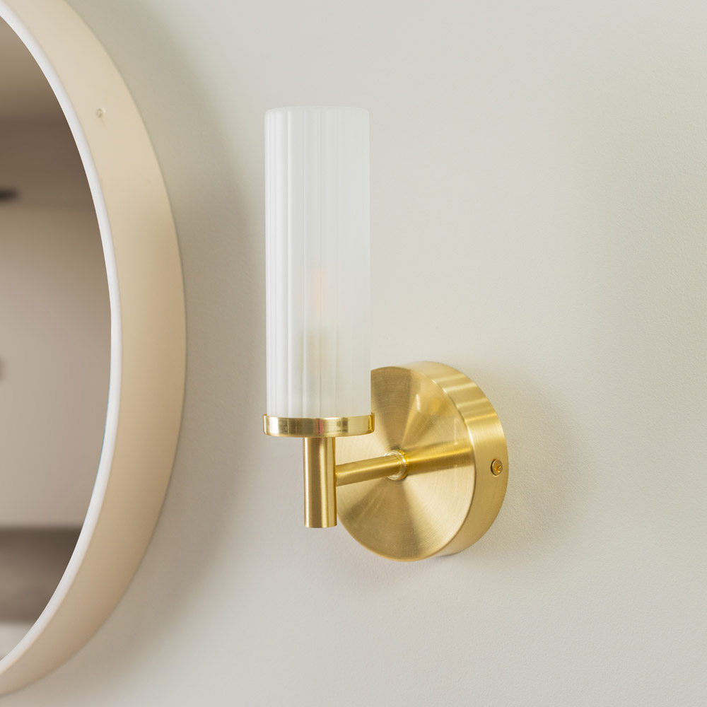 ValueLights Canya Matte Gold Frosted Reeded Glass LED Wall Light 2 Pack Image 3