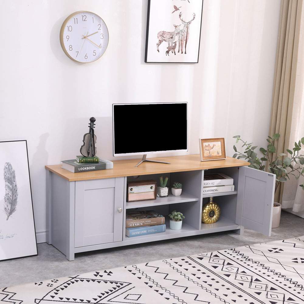 FurnitureHMD 2 Door 2 Shelf Grey and Oak Effect Wooden TV Unit Image 8