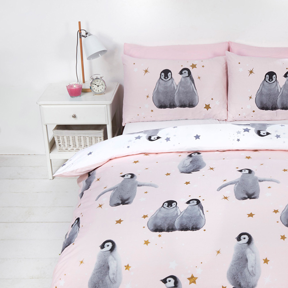 Rapport Home Starry Penguins King Size Pink Duvet Set Image 2