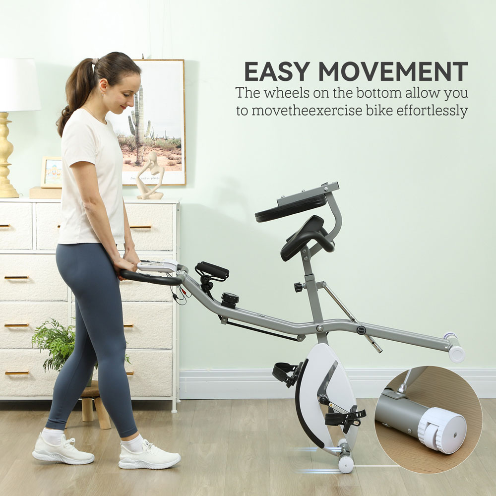SPORTNOW White Magnetic Resistance Folding Exercise Bike with Arm Bands and Hand Pulse Sensor Image 7