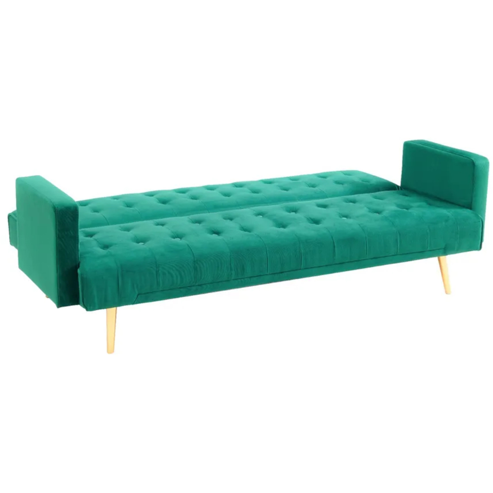 Comfy Living 3 Seater Green and Gold Plush Velvet Sofa Bed Image 2