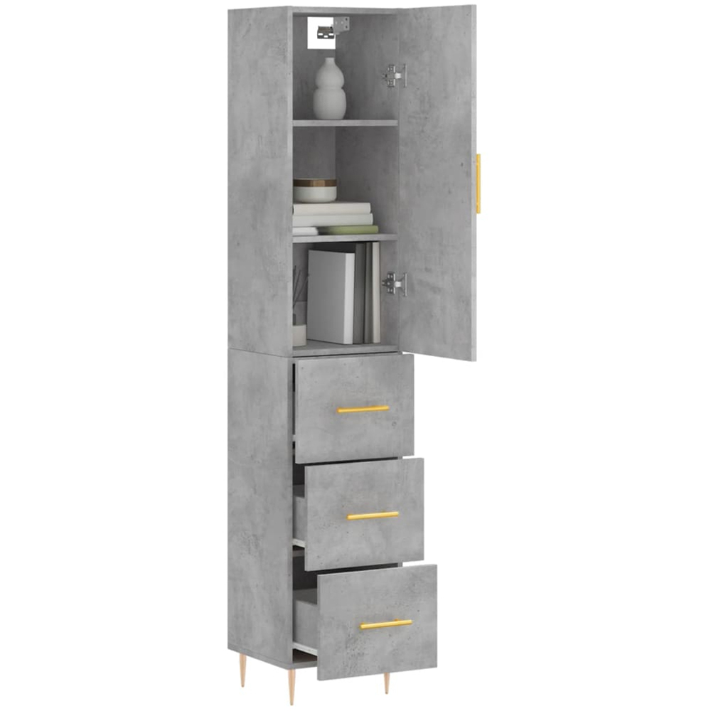 vidaXL Single Door 3 Drawer Concrete Grey Highboard Image 3
