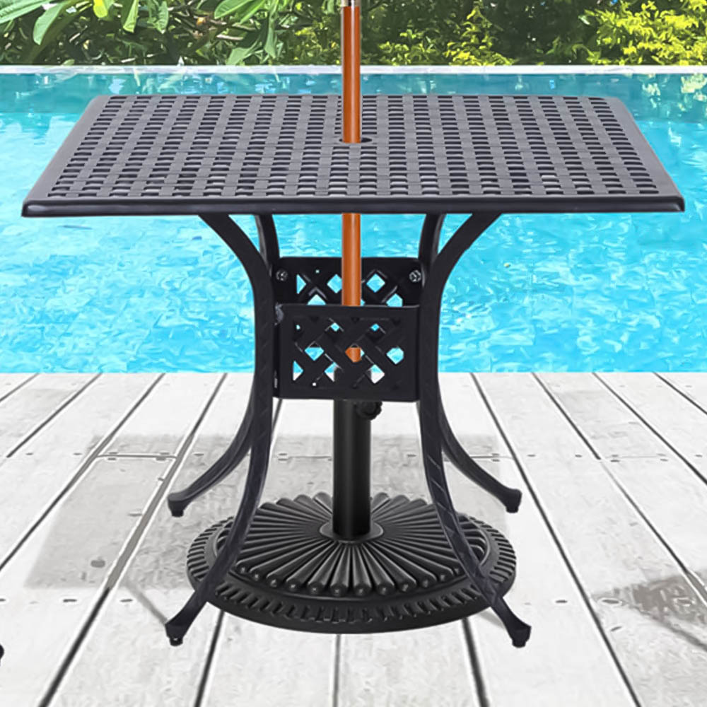 Outsunny Black Aluminium Square Garden Table with Umbrella Hole Image 1