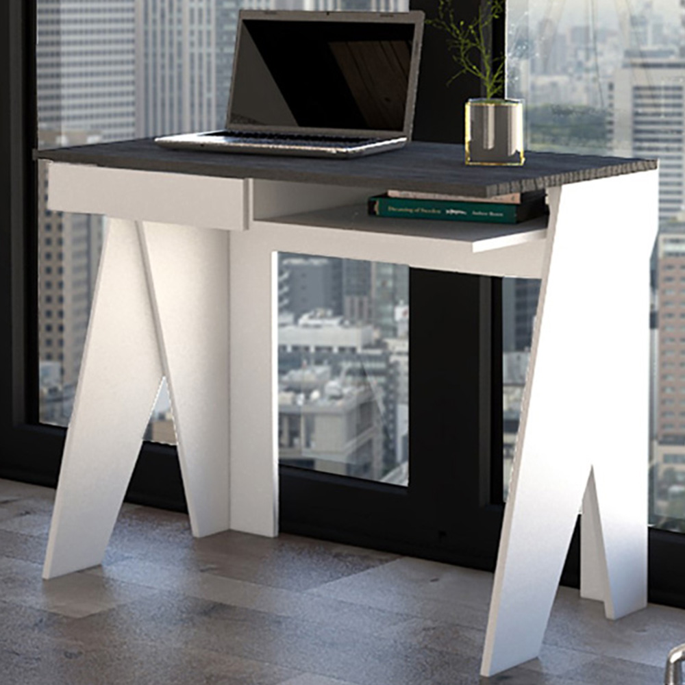 Dallas Single Drawer Home Office Desk White and Carbon Grey Image 1