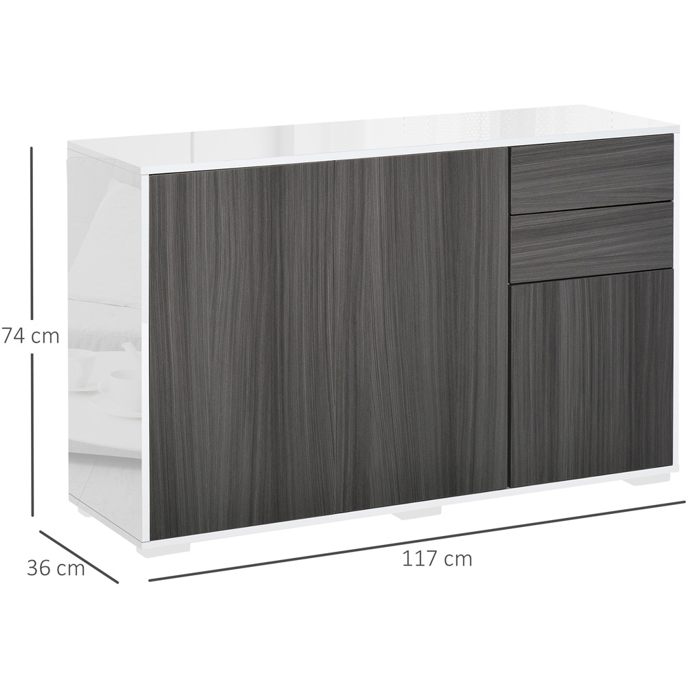 Portland 2 Drawer 2 Cabinet Light Grey and High Gloss White Sideboard Image 8