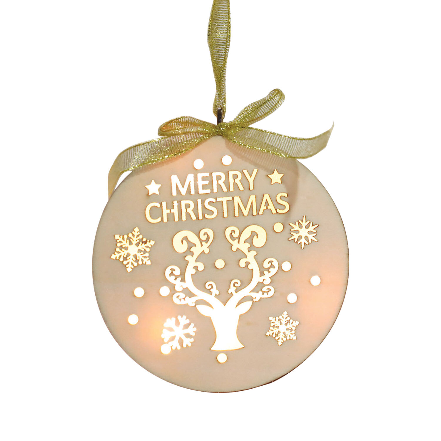 Hanging Christmas Tree Wooden LED Merry Christmas Ornament Image 3