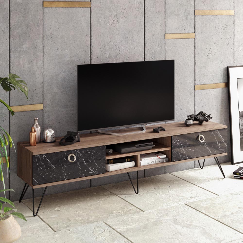 Decorotika Lorenz 2 Door 3 Shelf Bendire and Walnut TV Unit Image 3