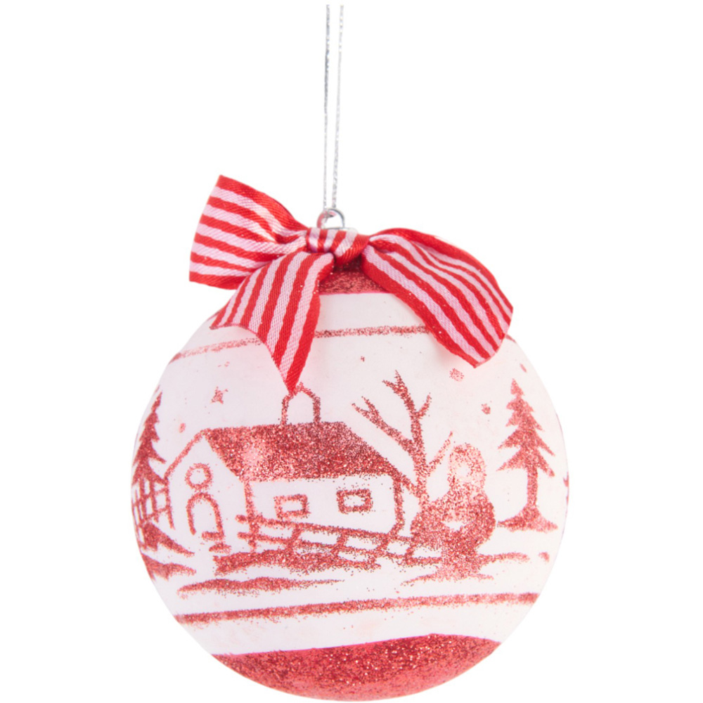 Pack of 4 Red & White Xmas Scene Baubles - Red Image 3