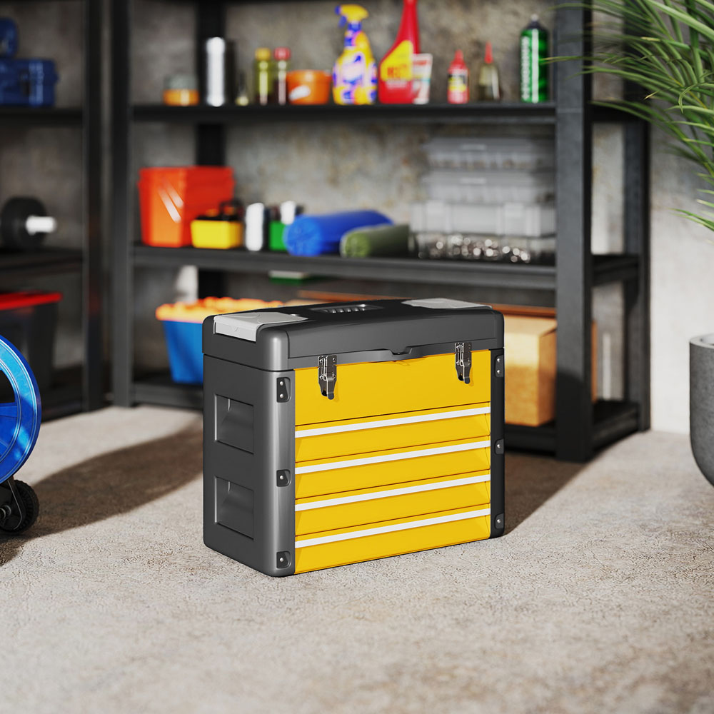 HOMCOM 4 Drawer Yellow Steel Toolbox Image 4