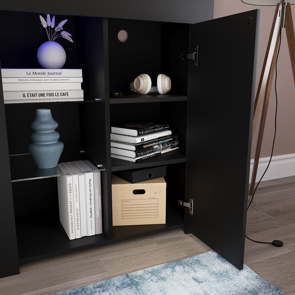 Vida Designs Azura Single Door Black LED Sideboard Image 4