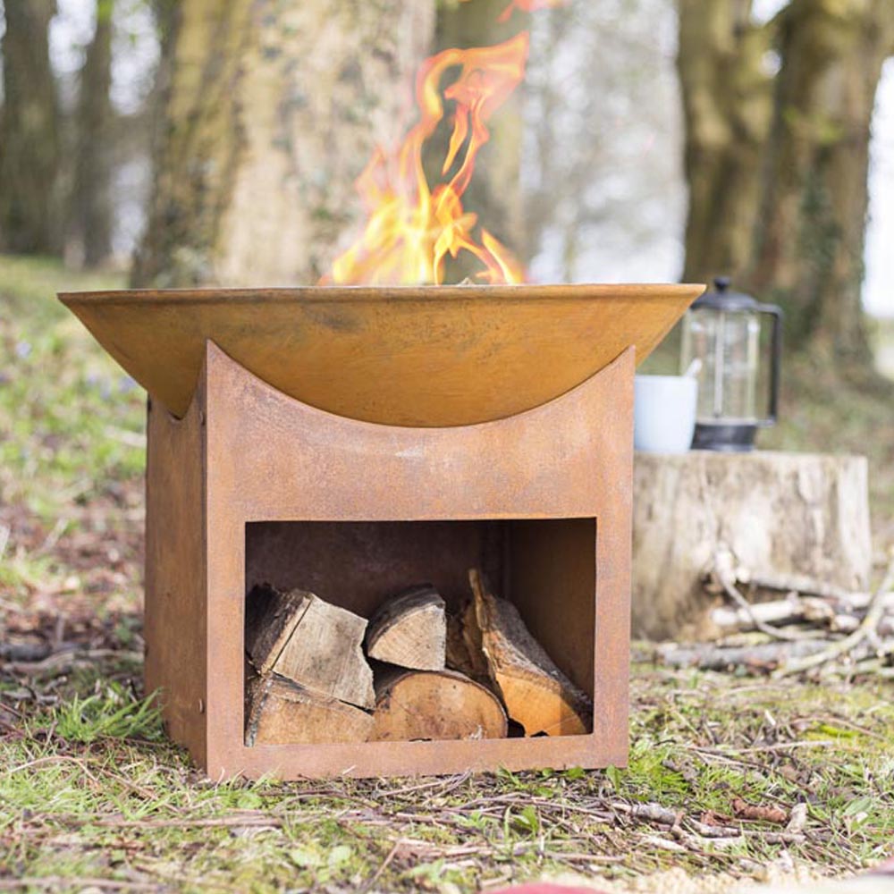 La Hacienda Fasa Oxidised Firepit with Log Store Image 2