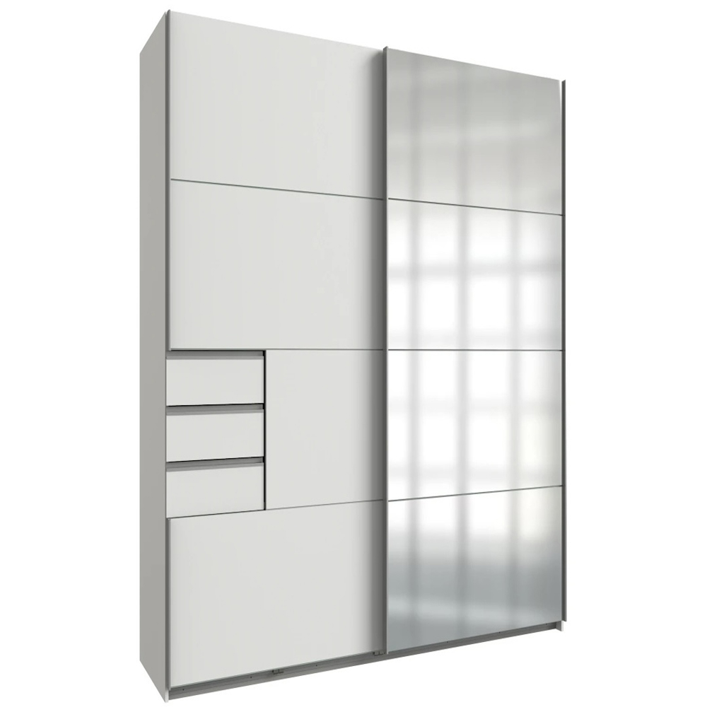 TJ'S Saigon Single Mirror Sliding Door 3 Drawer White Wardrobe Image 2