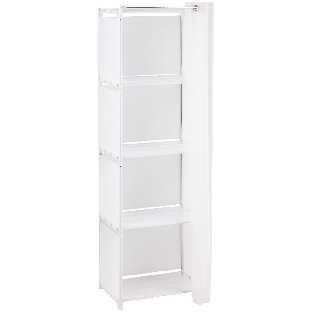 Living and Home 4-Tier White Freestanding Portable Wardrobe with Curtain Image 2