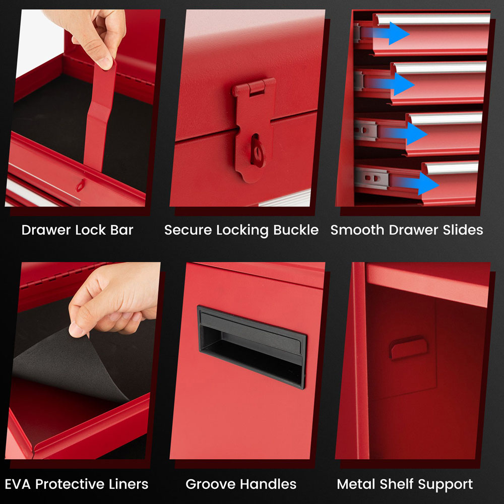 Costway 5 Drawer Red High Capacity Tool Storage Cabinet Image 7