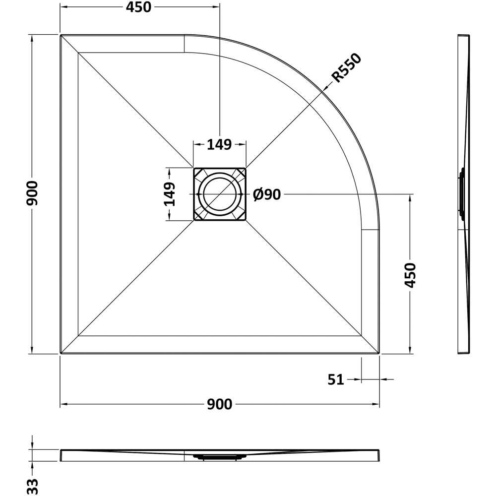 nuie Slate Black Quadrant Shower Tray 900 x 900mm Image 2