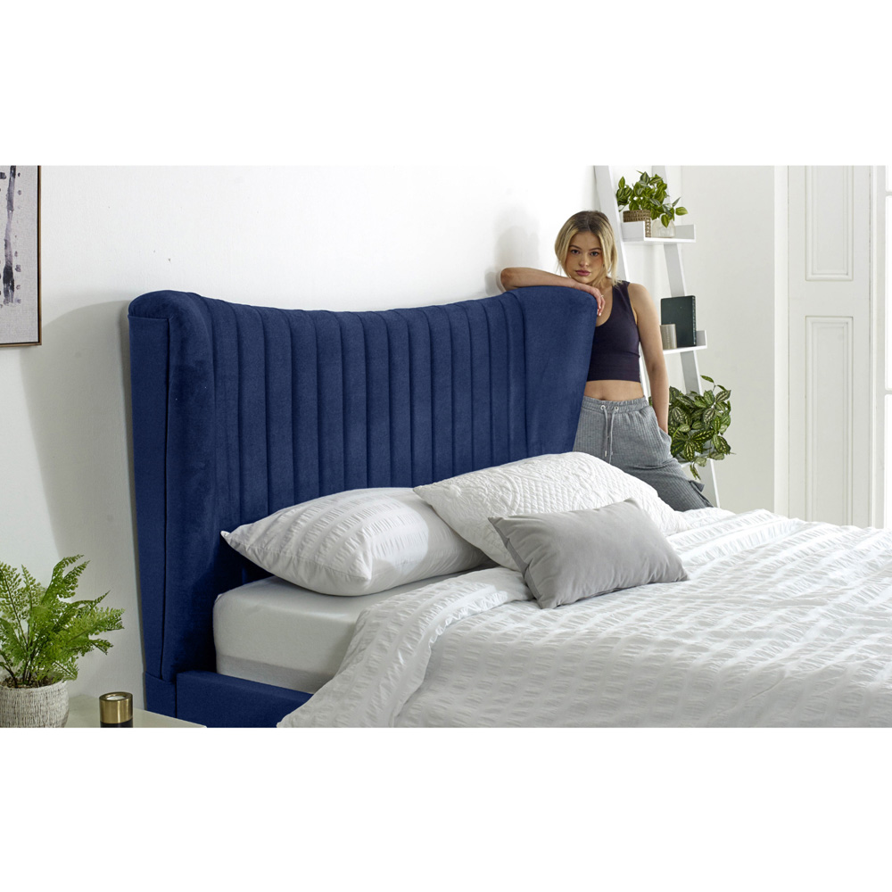 Eleganza Tatum Small Double Blue Plush Velvet Bed Frame with Headboard Image 4