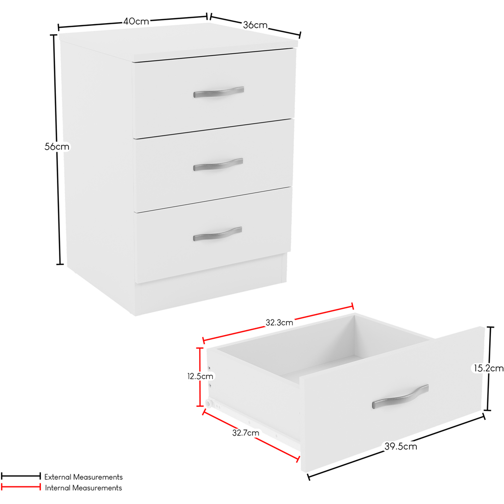VIDA DESIGNS Riano 3 Drawer White Bedside Table Image 9