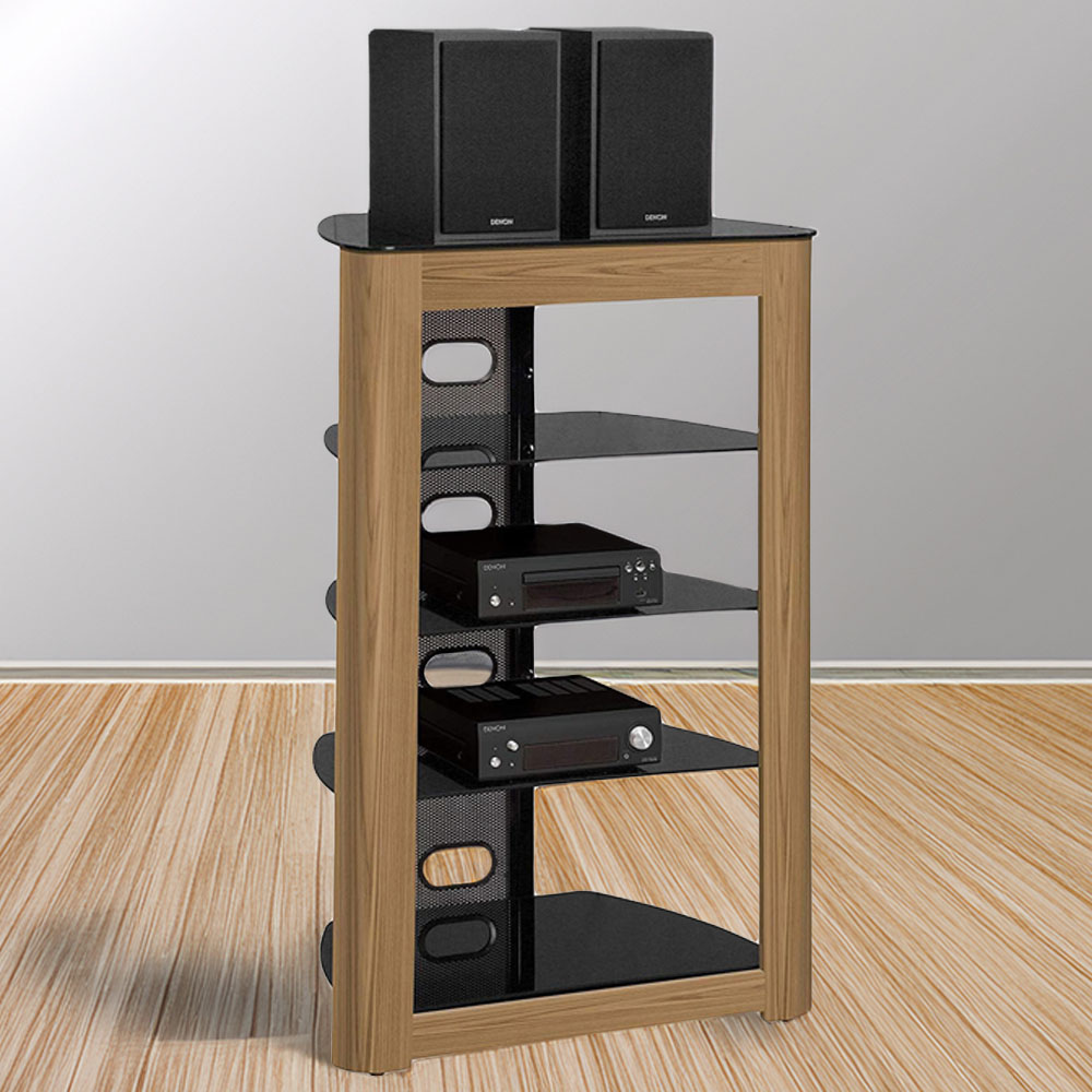 Centurion Supports Zinnia 5 Shelf Black with Oak Fascia Flat Screen Image 1