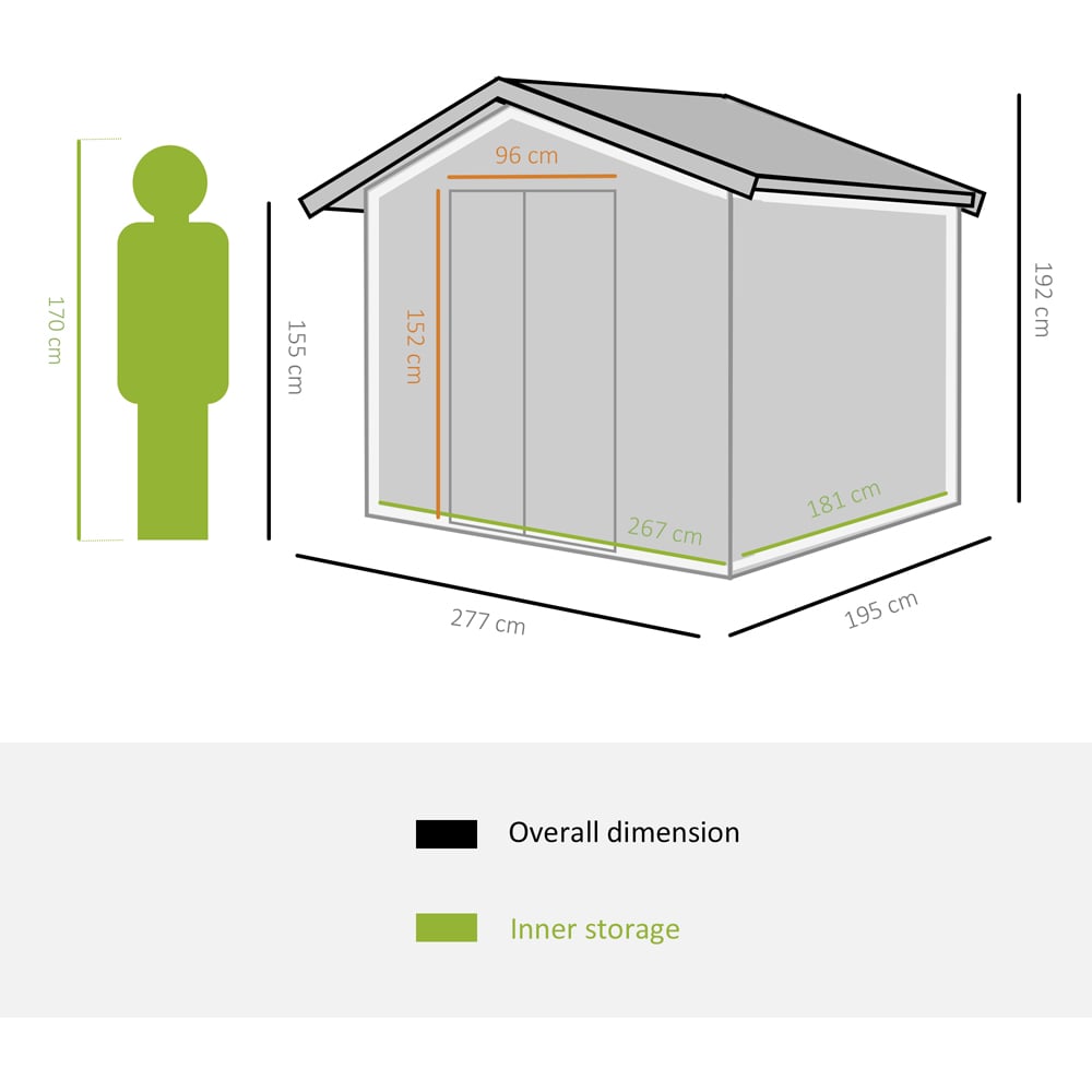 Outsunny 9 x 6.4ft Apex Double Sliding Door Metal Garden Shed Image 9