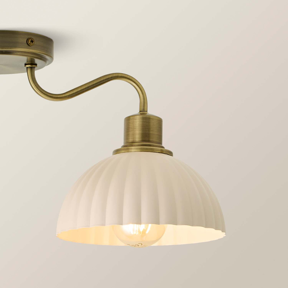ValueLights Bourton 3 Arm Cream Ribbed Dome Shade Brushed Gold Ceiling Light with Bulb Image 4