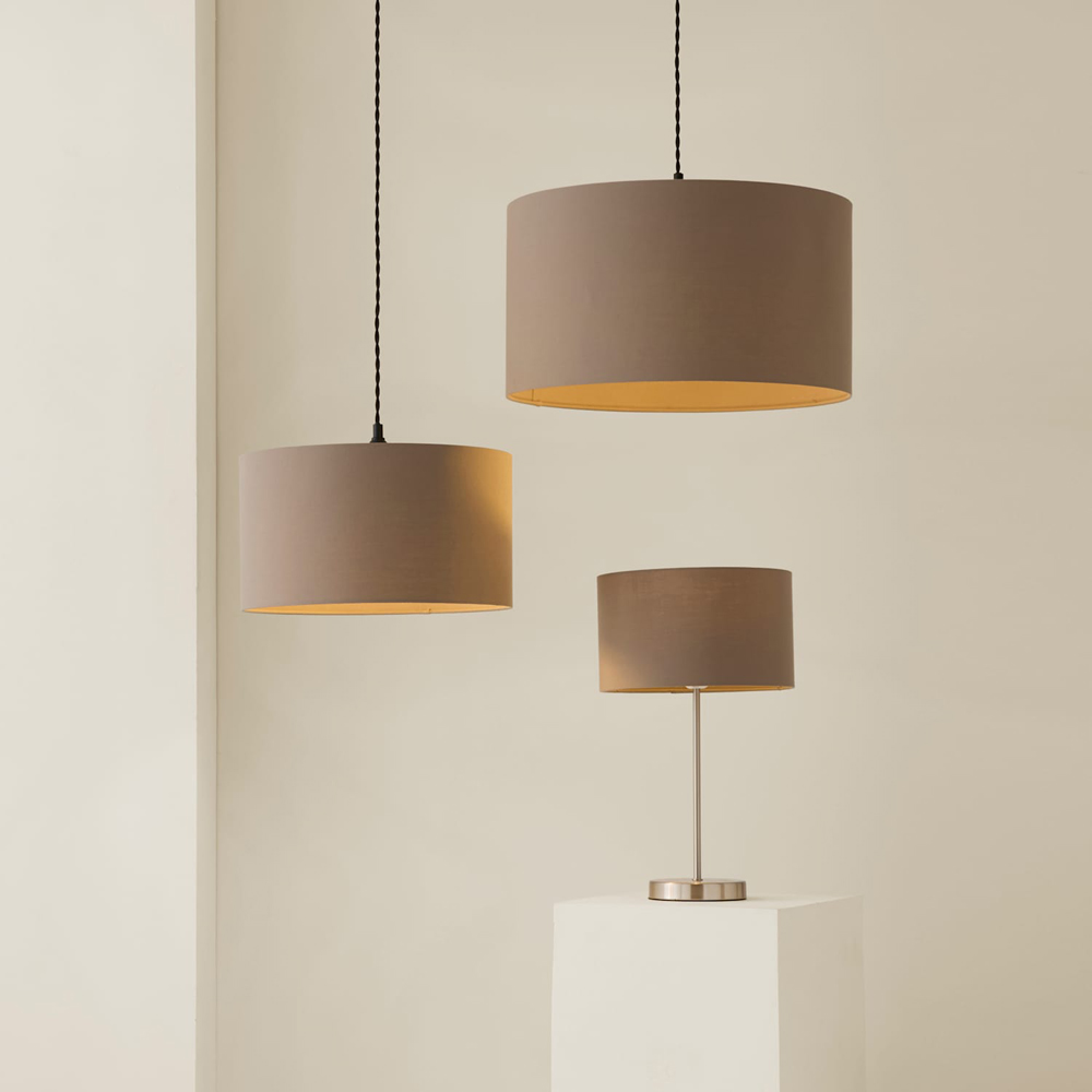 ValueLights Reni Taupe Fabric Large Drum Ceiling Lamp Shade Image 7