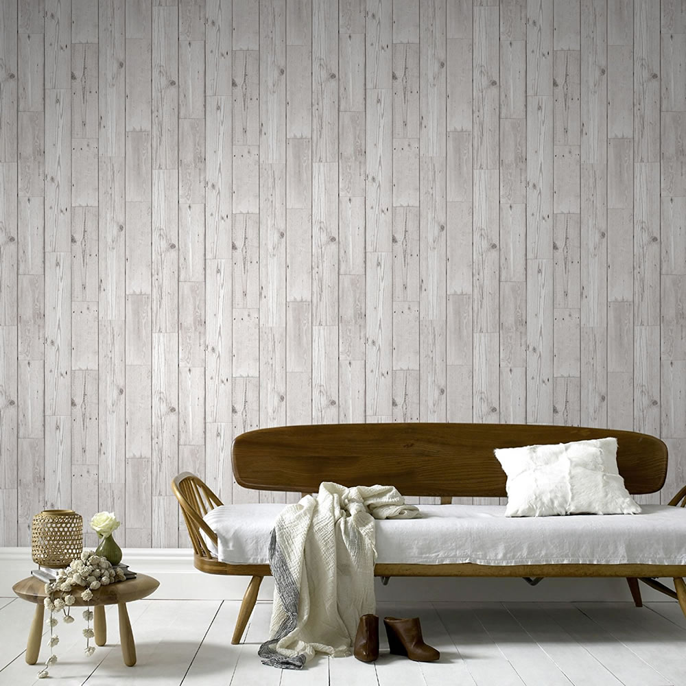 Fresco Wood Panel Neutral Wallpaper Image 2