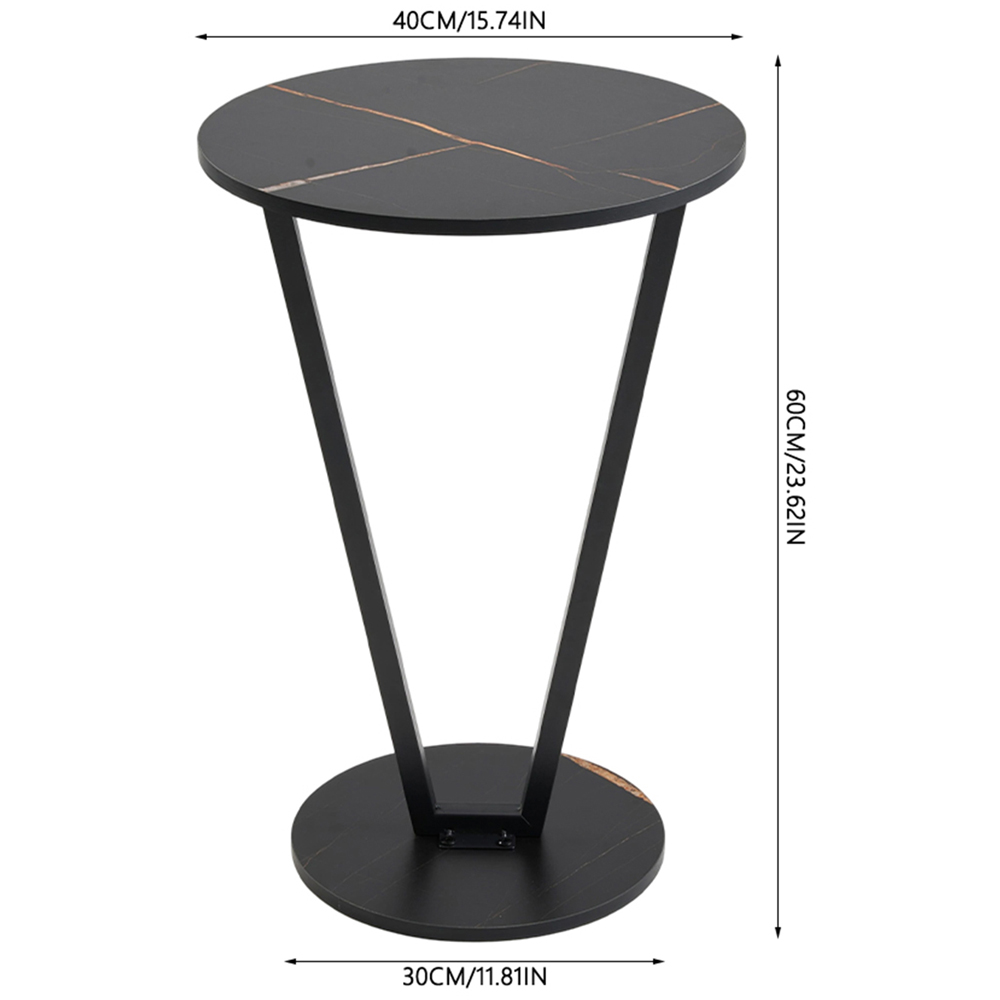 Living and Home Black Marble Effect Round Side Table with Steel Frame Image 9