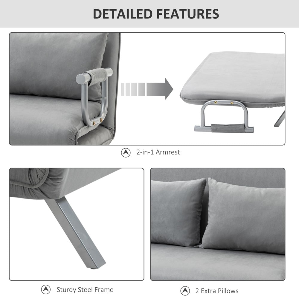HOMCIOM 2 Seater Light Grey fabric Convertible Sofa Bed Image 5