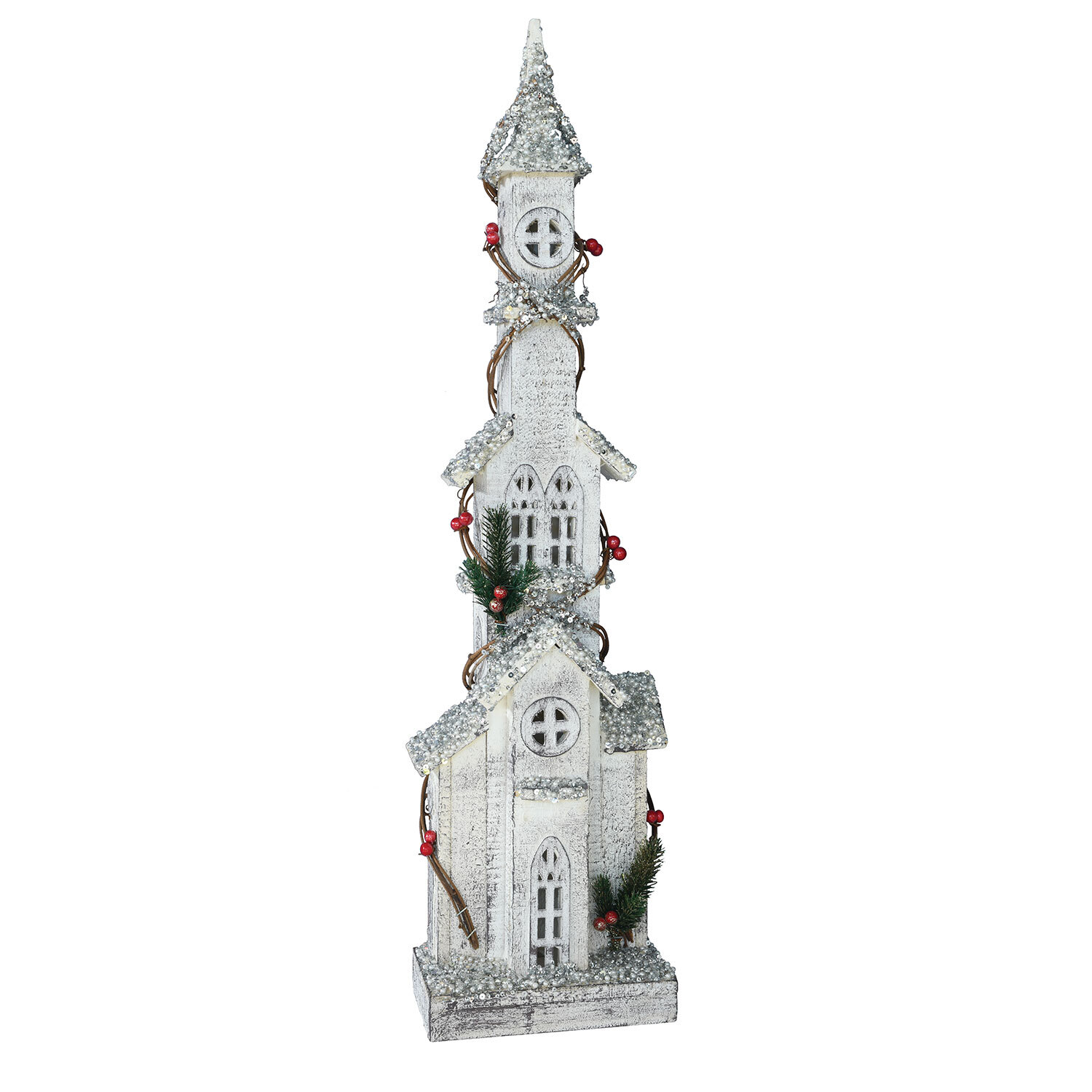 Platinum Eternity LED White Silver and Pearl Spire Christmas Decoration Image 2