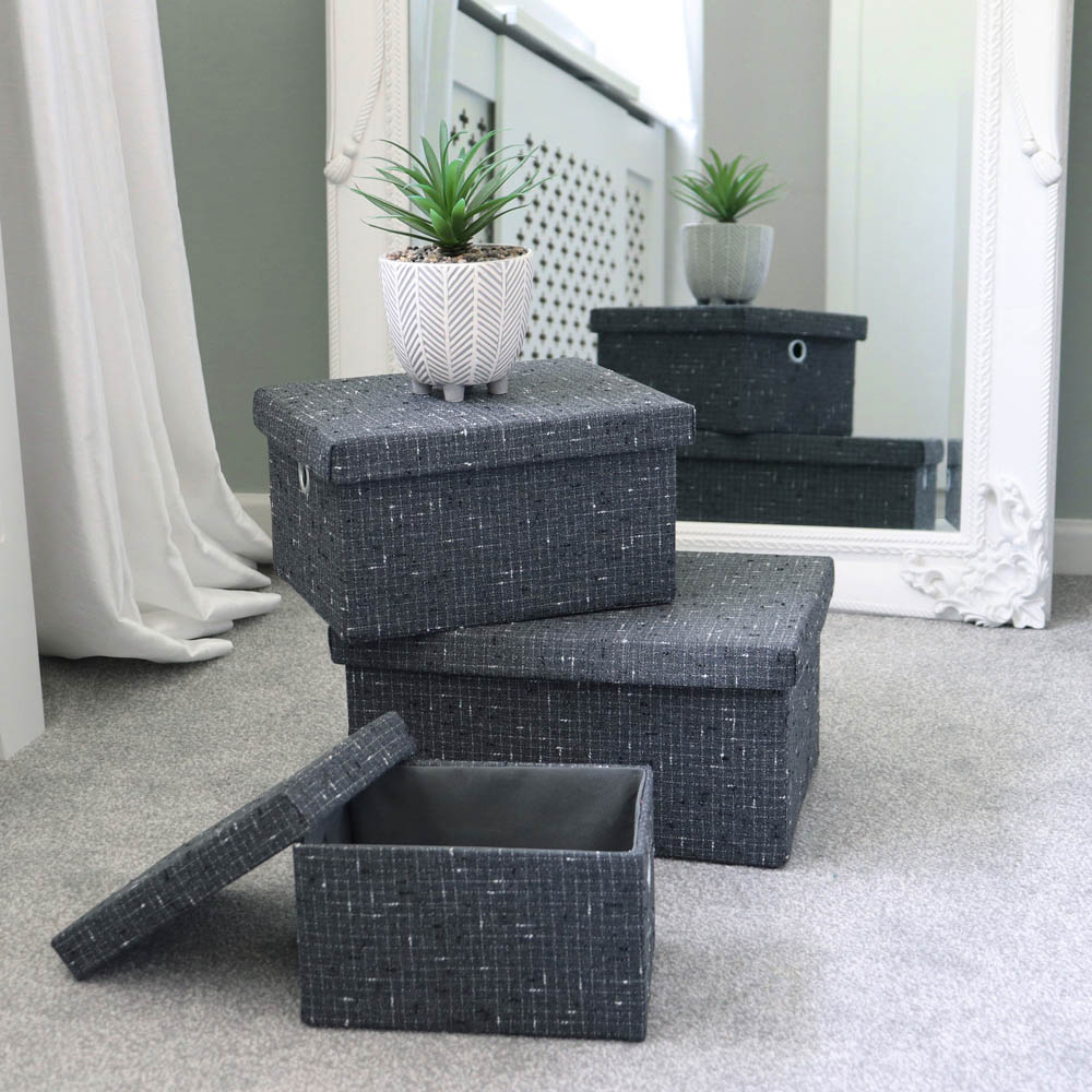 JVL Urban Rectangular Paper Storage Box with Lid 3 Piece Image 2